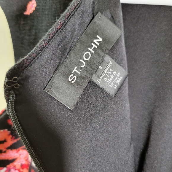 St. John Black Flamingo Knit Peplum Sweater Dress Wool Blend Metallic - Picture 6 of 11